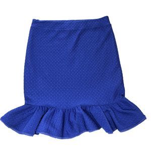 Anthropologie Postage Stamp Trumpet Skirt Medium Blue Textured Ruffle Stretch